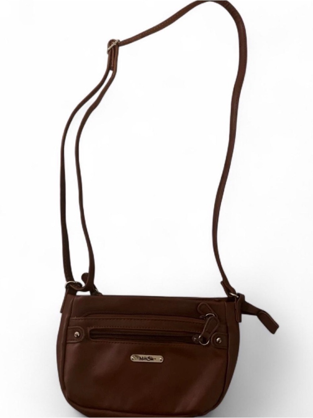Compact Brown Crossbody Bag with Front Zip Pocket